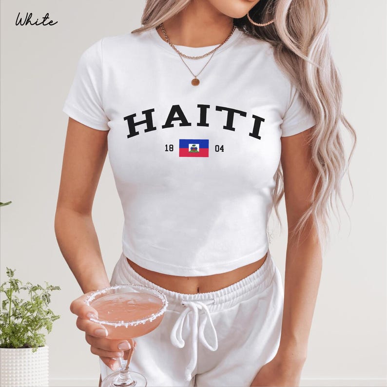 Haiti Women's Baby Tee, Haitian Flag Y2K T-shirt, Haiti Travel Crop Tee, Vintage 2000s 90's Baby Tee, Port-au-Prince Holiday Shirt image 8