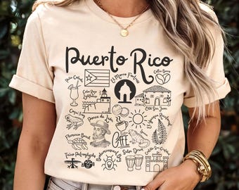 Camiseta de Puerto Rico, camiseta unisex con garabatos de Puerto Rico, regalo boricua, camiseta caribeña