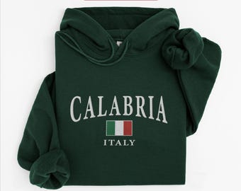 Geborduurde hoodie Calabrië, geborduurde vlag van Italië met capuchon, trui Calabrië vakantie, Italiaans reiscadeau souvenir