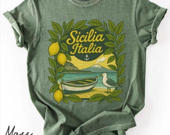 T-shirt graphique vintage Sicilia, t-shirt Sicilia Retro Grunge Comfort Colors®, cadeau souvenir de vacances en Italie, chemise de voyage unisexe citrons de Sicile