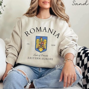 Romania sweatshirt, Romania Flag Unisex pullover hoodie, Romanian gifts souvenir, Eastern Europe sweater crewneck
