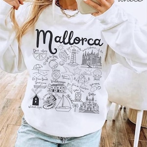 Mallorca Sweatshirt, Mallorca Landmarks Crewneck, Mallorca Doodles Trendy Pullover, Spanish Travel Gift Souvenir, Palma Sweater Hoodie