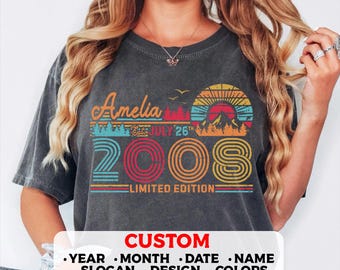 18th Birthday Retro Custom T-Shirt Comfort colors,2008 Birthday Personalized Unisex Crewneck Sweatshirt, Hoodie, Eighteenth Bday Mug Present