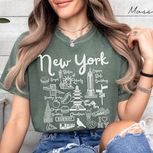 New York Comfort Colors® T-Shirt, New York Doodles Wahrzeichen Unisex-Shirt, New York State USA Reisegeschenk Souvenir NYC Tee