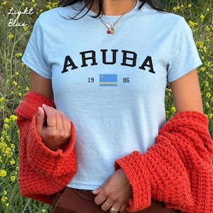 Aruba Women's Baby Tee, Aruban Flag Y2K T-shirt, Aruba Travel Crop Tee, Vintage 2000s 90's Baby Tee, Oranjestad Holiday Shirt