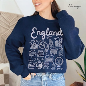 England Sweatshirt, England Landmarks Unisex Crewneck, English Doodles Trendy Pullover, British Travel Gift Souvenir, London Sweater Hoodie