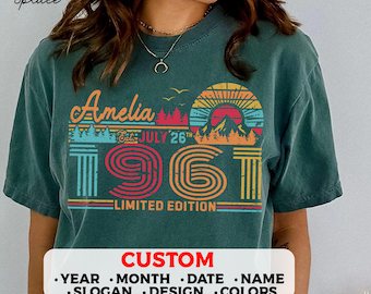 65th Birthday Retro Custom T-Shirt, 1961 Birthday Personalized Unisex Crewneck Sweatshirt, Hoodie, Sixty Fifth Bday Mug Present