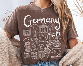 Germany Comfort Colors® Tee Shirt, Germany Doodles Landmarks Unisex Shirt, Germany Travel Gift Souvenir German Tee