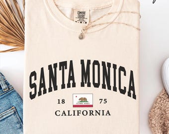Santa Monica comfort colors tshirt, California Flag  shirt, Santa Monica Holiday tee, Beach Travel Gift Souvenir