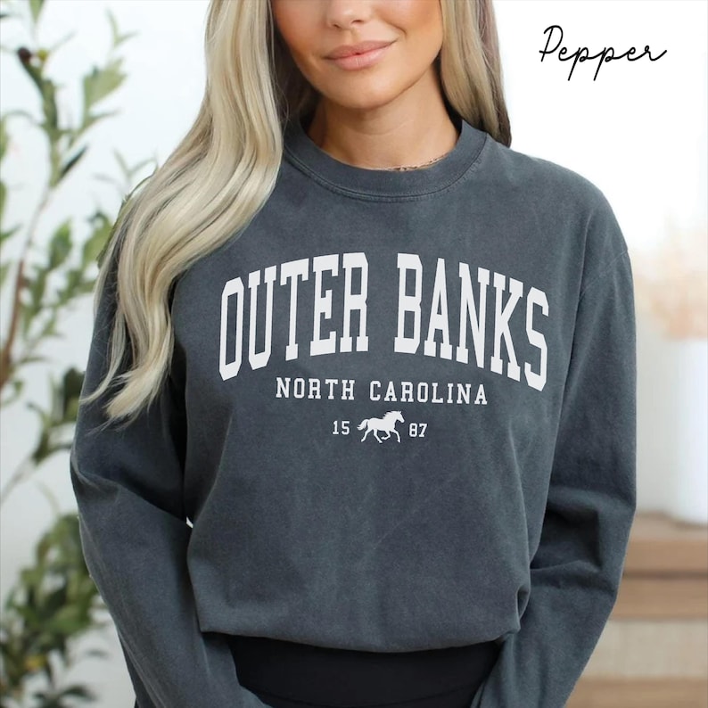 Outer Banks North Carolina Unisex Comfort Colors T-shirt, Crewneck Sweatshirt, Hoodie, Long Sleeve Tee,OBX horse Vacation Gift Souvenir image 12
