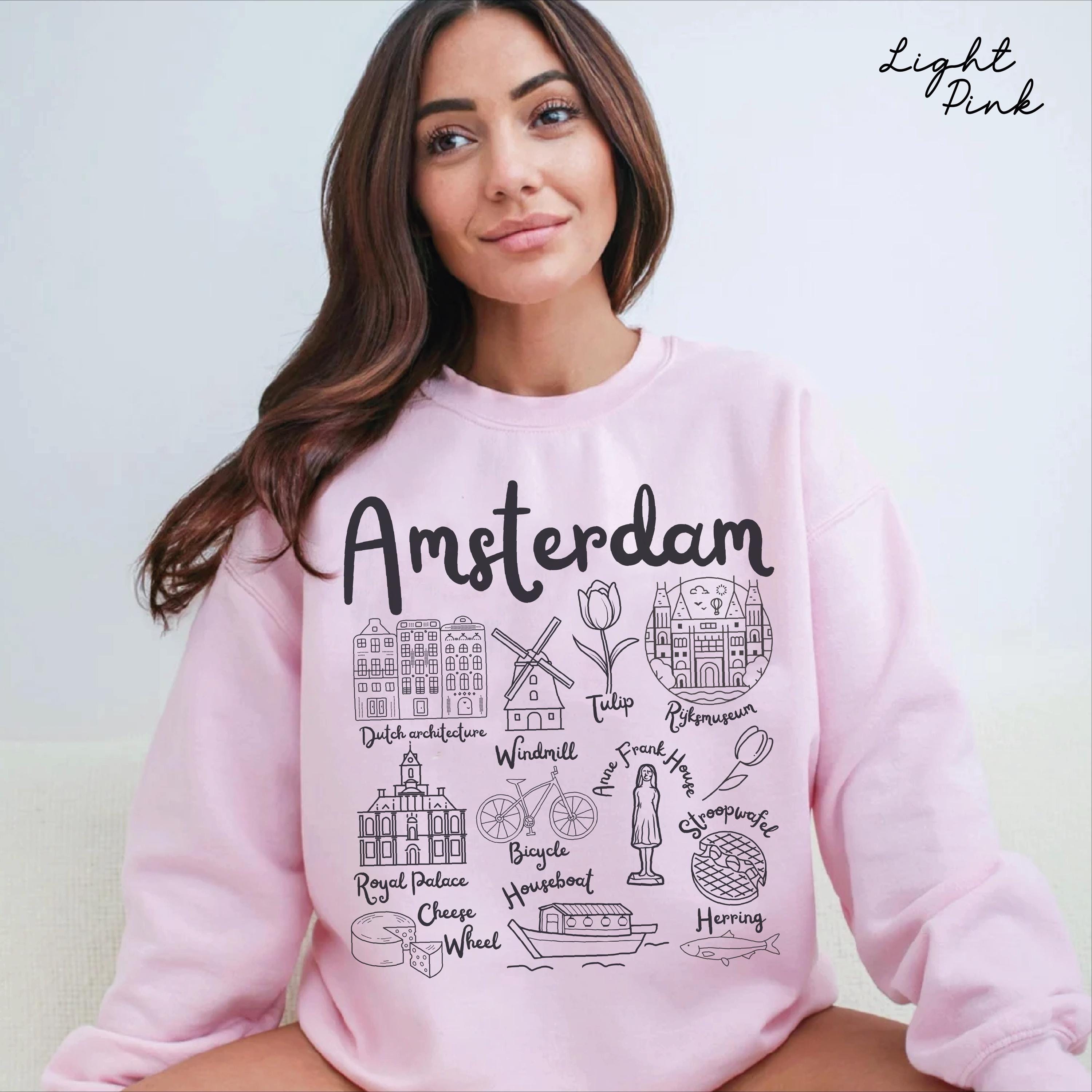 Amsterdam Sweatshirt, Amsterdam Landmarks Unisex Crewneck Pullover, Netherlands Travel Gift Souvenir Dutch Sweater Hoodie