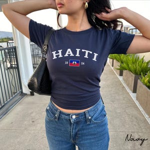 Haiti Women's Baby Tee, Haitian Flag Y2K T-shirt, Haiti Travel Crop Tee, Vintage 2000s 90's Baby Tee, Port-au-Prince Holiday Shirt image 3