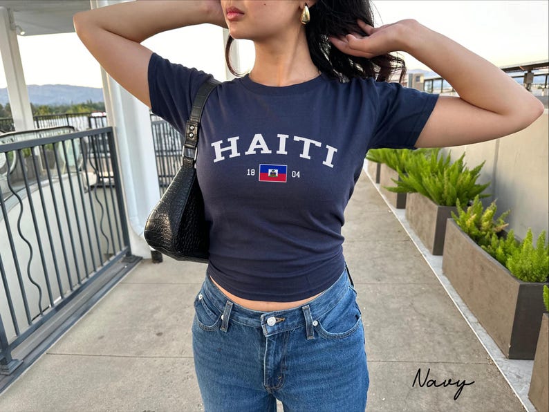 Haiti Women's Baby Tee, Haitian Flag Y2K T-shirt, Haiti Travel Crop Tee, Vintage 2000s 90's Baby Tee, Port-au-Prince Holiday Shirt image 3
