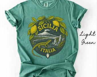 T-shirt graphique vintage Sicilia, t-shirt Sicilia Retro Grunge Vibes Comfort Colors®, cadeau souvenir de vacances en Italie, chemise de voyage citrons de Sicile