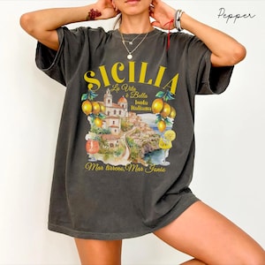 Sicily Comfort Colors® Tee Shirt, Italy Unisex Shirt, Sicily Travel Gift Souvenir, Italian Tee ,Sicilian lemons