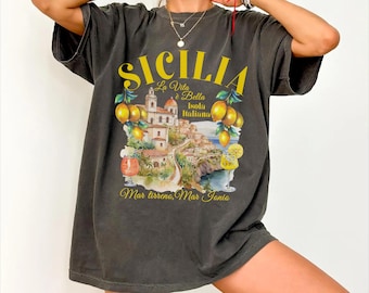Sicily Comfort Colors® Tee Shirt, Italy Unisex Shirt, Sicily Travel Gift Souvenir, Italian Tee ,Sicilian lemons