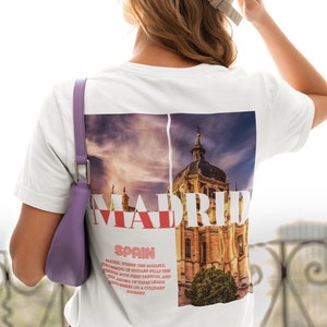 Madrid-Hemd, Madrid-T-Shirt, übergroßes Spanisches T-Shirt für Frauen, Spanien-Reise-Souvenirgeschenk, Unisex-T-Shirt, weiches und bequemes Hemd, Madrid-Rückendruck