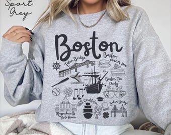 Boston-tröja, Boston Landmarks Unisex Crewneck-tröja, Massachusetts Resepresent Souvenir Boston-tröja med huva