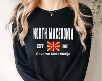 Sweat-shirt de la Macédoine du Nord, pull drapeau de la Macédoine du Nord, pull universitaire doux et confortable vintage de la Macédoine du Nord, unisexe pour homme et femme, Macédoine