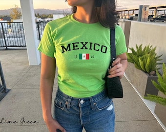 Mexico Women's Baby Tee, Mexican Flag Y2K T-shirt, Mexico Travel Crop Tee, Vintage 2000s 90's Baby Tee, Mexico City Holiday Shirt