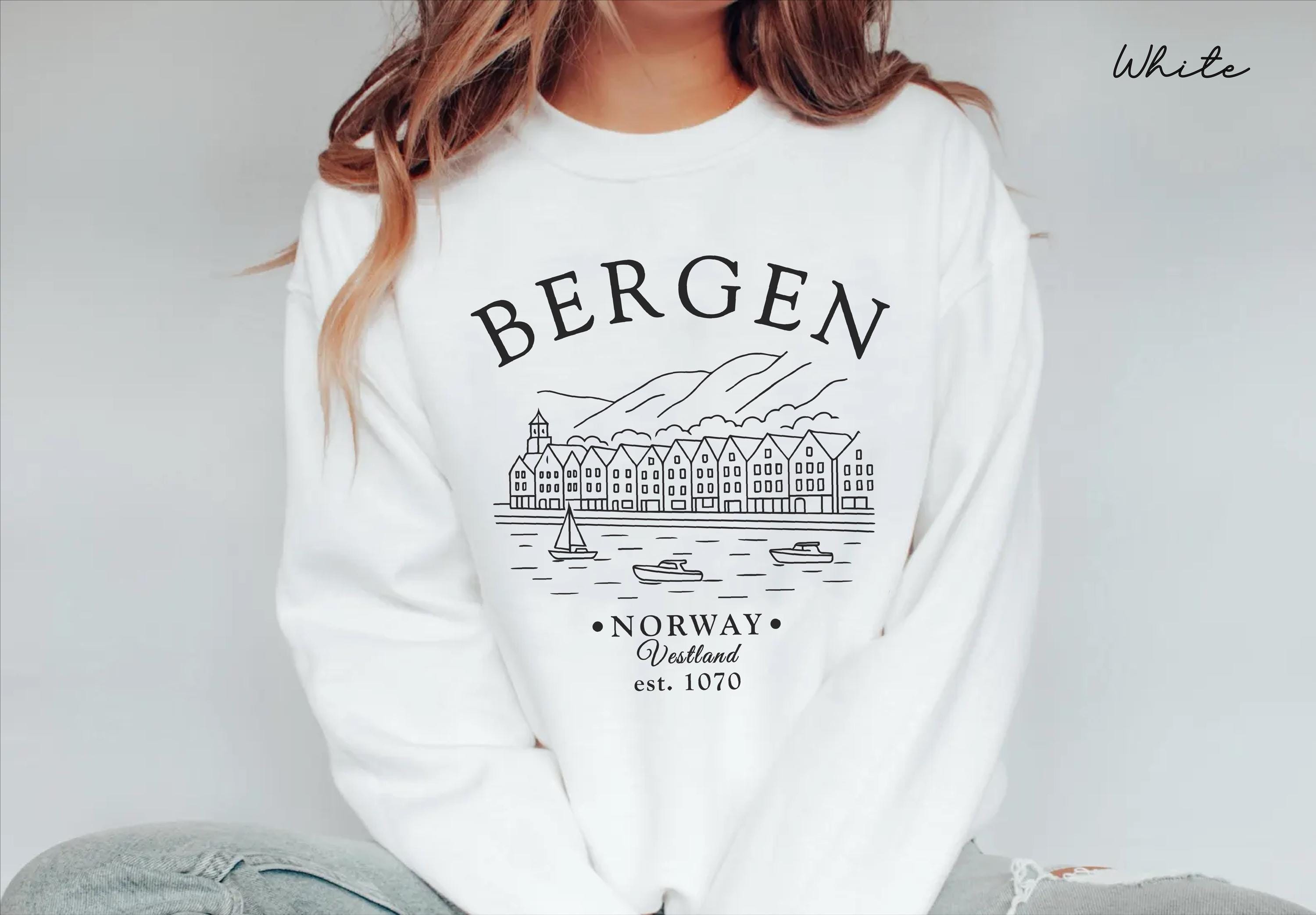 Bergen-sweatshirt, Noorse trui met ronde hals, Bergen Holiday-trui