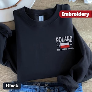 Poland Embroidered Sweatshirt Polish Flag Holiday Warsaw The Tatras Unisex Vintage Embroidery Crewneck Sweater Retro Gift Ideas Souvenir