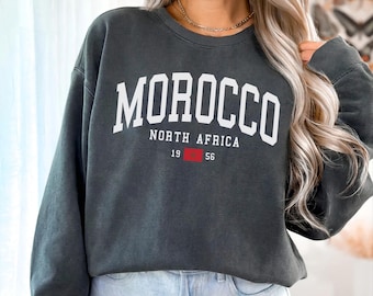Morocco Flag Unisex Comfort Colors T-shirt, Crewneck Sweatshirt, Hoodie pullover, Long Sleeve Tee, North African Travel Gift Souvenir