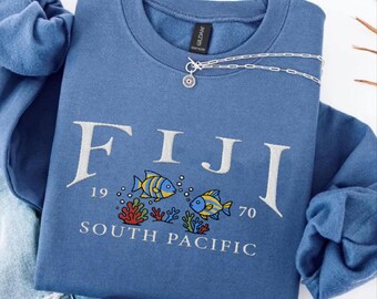 Fiji embroidered sweatshirt, Souh Pacific embroidery crewneck sweater, Suva holiday pullover, Fijian travel gift souvenir
