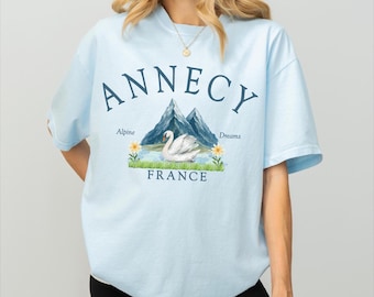 Annecy France Comfort Colors® T-shirt, Alps mountain swan Unisex Sweatshirt crewneck, hoodie sweater, Long Sleeve Tee, French Gift souvenir