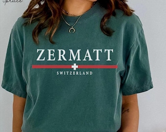 Camiseta Zermatt Comfort Colors, camiseta de Suiza, camiseta unisex con la bandera de Suiza, regalo de viaje suizo