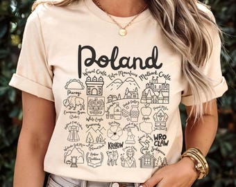 Poland Shirt, Poland Doodle Landmarks Unisex Shirt, Polish Travel Gift Souvenir, Polska Tee
