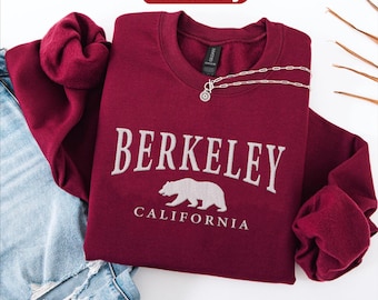 Berkeley embroidered sweatshirt, California Bear embroidery crewneck sweater, Berkeley holiday pullover, Bay Area travel gift souvenir