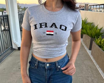 Iraq Women's Baby Tee, Iraqi Flag Y2K T-shirt, Iraq Travel Crop Tee, Vintage 2000s 90's Baby Tee, Baghdad Holiday Shirt