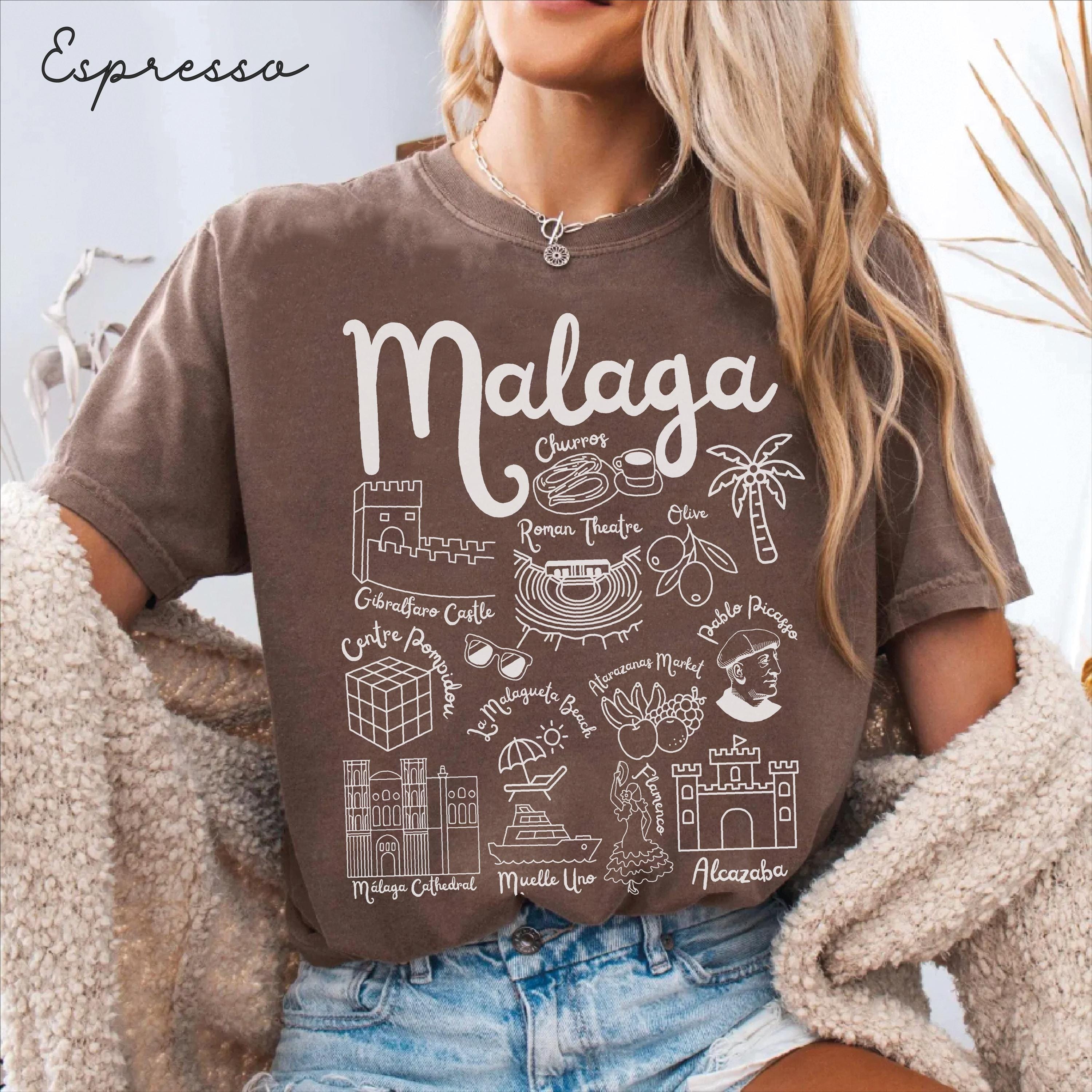 Malaga Comfort Colors® Tee Shirt, Malaga Doodles Landmarks Unisex Shirt, Spain Travel Gift Souvenir Malaga Tee