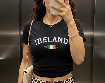 Ireland Women's Baby Tee, Irish Flag Y2K T-shirt, Ireland Travel Crop Tee, Vintage 2000s 90's Baby Tee, Dublin Holiday Shirt