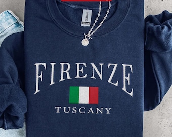 Florens broderad tröja, rundhalsad tröja med broderi från Italiens flagga, Toscana-semestertröja, italiensk resepresent och souvenir