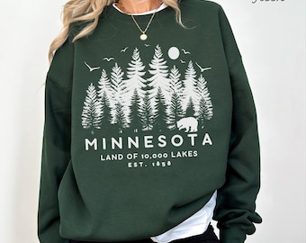 Minnesota sweatshirt crewneck , Land of 10,000 Lakes Unisex retro forest pulover, Family Outdoors t-shirt,long sleeve tee,camping souvenir