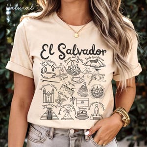 Shirt El Salvador, El Salvador doodle monumenten unisex shirt, Salvadoraans reiscadeau souvenir, T-shirt Midden-Amerika