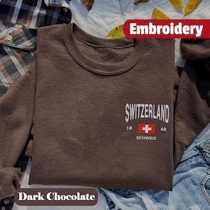Switzerland Embroidered Sweatshirt Swiss Flag Holiday The Alps Unisex Vintage Embroidery Crewneck Sweater Retro Gift Ideas Souvenir