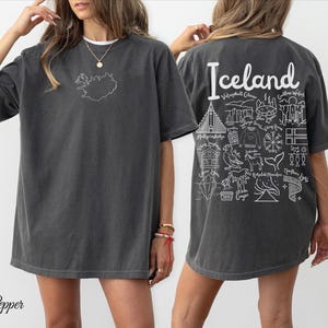 Iceland Comfort Colors® Tee Shirt, Iceland Doodles Landmarks Unisex Front & Back  Shirt, Icelandic Gift Souvenir, Reykjavik Tee