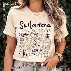 Switzerland Shirt, Switzerland Doodle Landmarks Unisex Shirt, Swiss Travel Gift Souvenir, Switzerland Tee