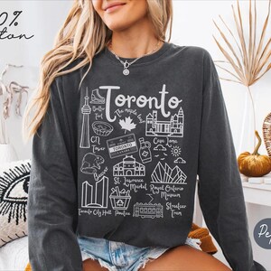 Toronto Wahrzeichen Comfort Colors® Langarm-T-Shirt aus 100% Baumwolle, Ontario Urlaubs-Reise-Geschenk Souvenir T-Shirt, Toronto Kanada Langarm