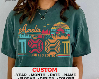 45th Birthday Retro Custom T-Shirt, 1981 Birthday Personalized Unisex Crewneck Sweatshirt, Hoodie, Forty Fifth Bday Mug Present