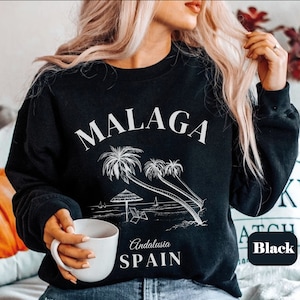 Bluza z kapturem Malaga Hiszpania, sweter z okrągłym dekoltem w Hiszpanii, sweter unisex z hiszpańskiej Andaluzji, prezenty pamiątkowe z wakacji Malaga Andaluzja