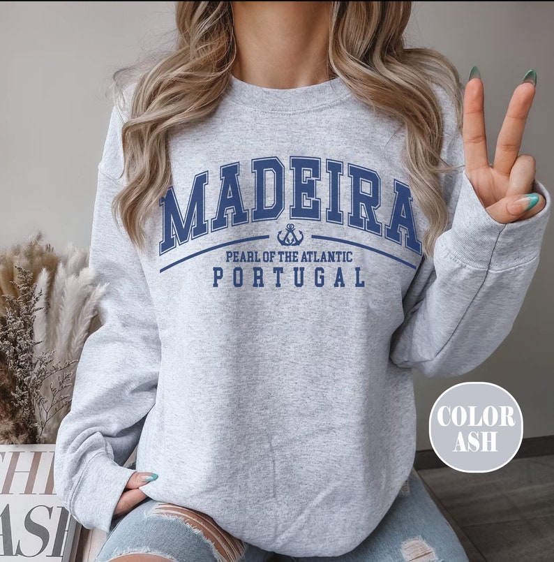 Madeira-tröja, Madeira-tröja med rund hals, Vintage-portugisiska kläder för kvinnor, portugisisk ö-tröja i överdimensionerad storlek, souvenirpresent, Funchal Ash