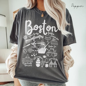 T-shirt Boston Comfort Colors®, chemise unisexe Boston Doodles Landmarks, Massachusetts États-Unis cadeau de voyage souvenir T-shirt Boston