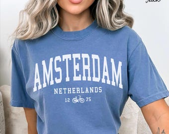 Amsterdam Netherlands Unisex Comfort Colors T-shirt, Crewneck Sweatshirt, Hoodie Pullover, Long Sleeve Tee, Dutch Travel Gift Souvenir