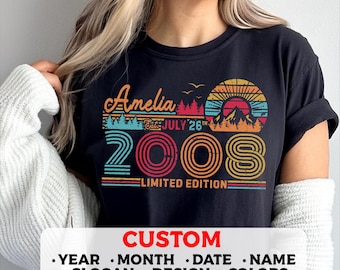 18th Birthday Retro Custom T-Shirt, 2008 Birthday Personalized Unisex Crewneck Sweatshirt, Hoodie, Eighteenth Bday Mug Present