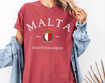 Malta flag Comfort Colors® T-shirt, Mediterranean Unisex Sweatshirt crewneck, hoodie sweater, Long Sleeve Tee,Maltese Vacation Gift souvenir