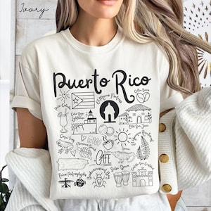 Puerto Rico Comfort Colors® Tee Shirt, Puerto Rico Doodles Landmarks Unisex Shirt, Boricua Gift Souvenir, Caribbean Tee ,